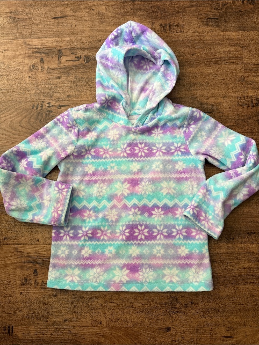 Kids' Cozy Hooded Fleece Top - Pastel Purple & Aqua Snowflake size 5/6